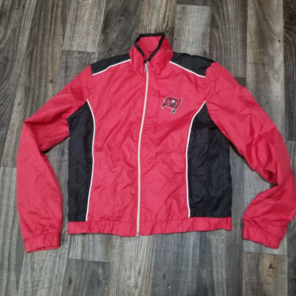 NFL Tampa Bay Buccaneers Full Zip Windbreaker Women's Large Red Black Sequined